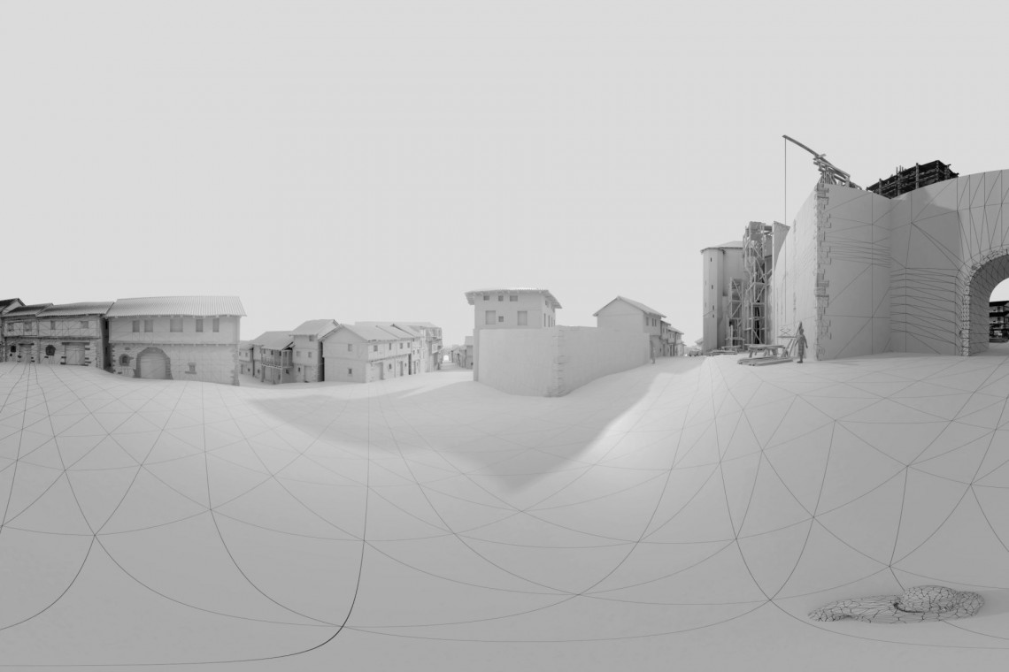 Modelo 3D de la reconstrucción virtual de Vitoria-Gasteiz en el Siglo XVI. Wireframe Blender.