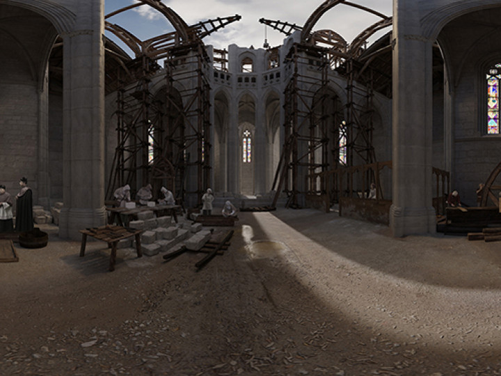Reconstrucción virtual catedral vitoria-gasteiz interior construcción siglo xiv