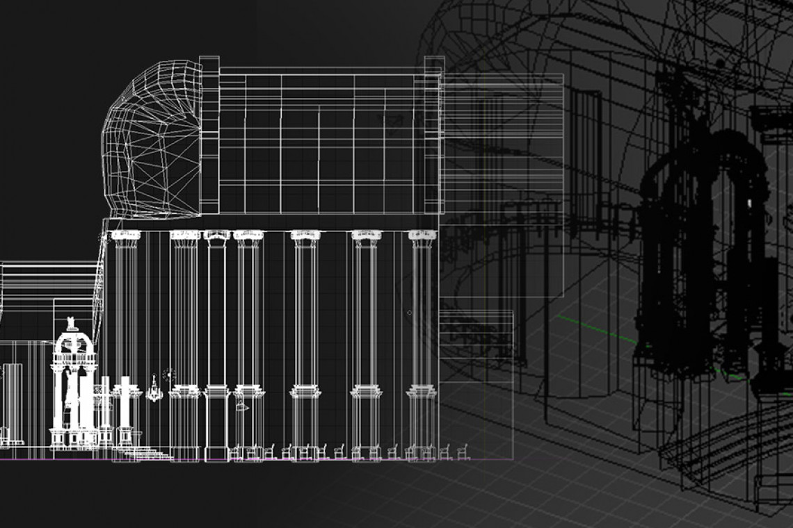 Modelo 3D reconstrucción virtual de la mina de Casetas de Oceja. León. Blender wireframe
